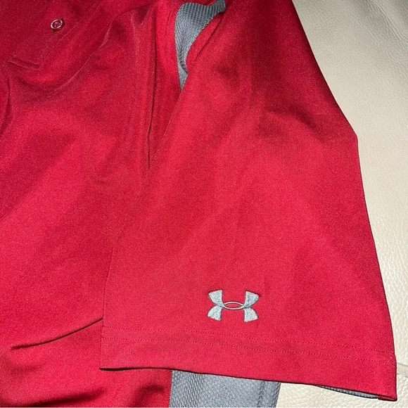 UNDER ARMOUR HEATGEAR PERFORMANCE POLO SHIRT sz Men Large short sleeve red/gray - Picture 15 of 16